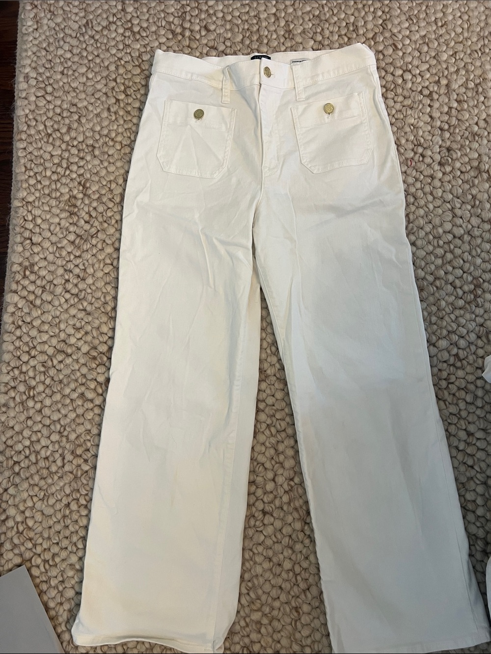 J. Crew Factory Cream Wide-Leg Jeans with Front Patch Pockets